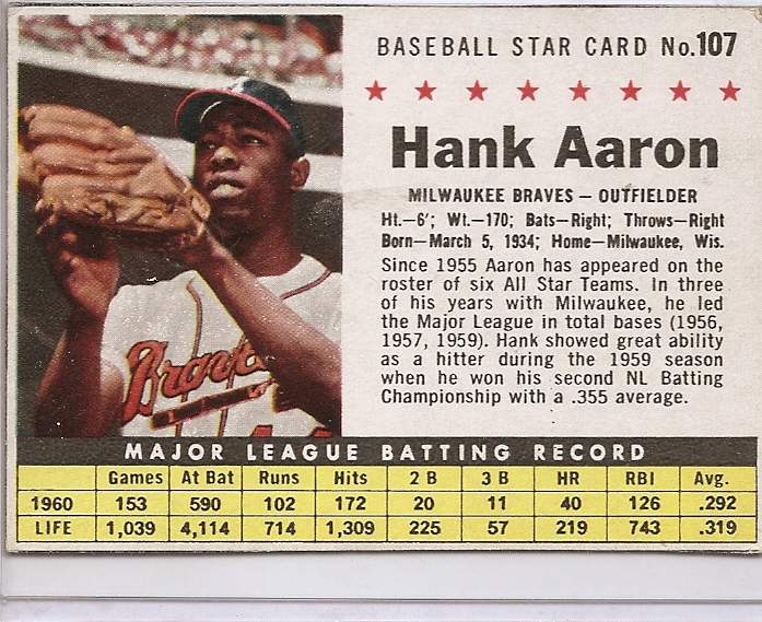 1961 Post #107B Hank Aaron BOX