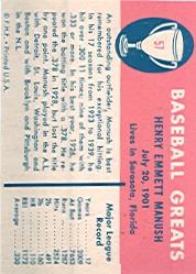 1961 Fleer #57 Heinie Manush back image