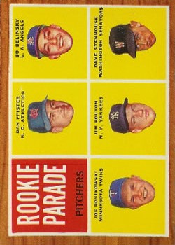 1962 Topps #592 Rookie Parade/Dan Pfister RC/Bo Belinsky RC/Dave Stenhous RCe/Jim Bouton RC/Joe Bonikowski RC SP