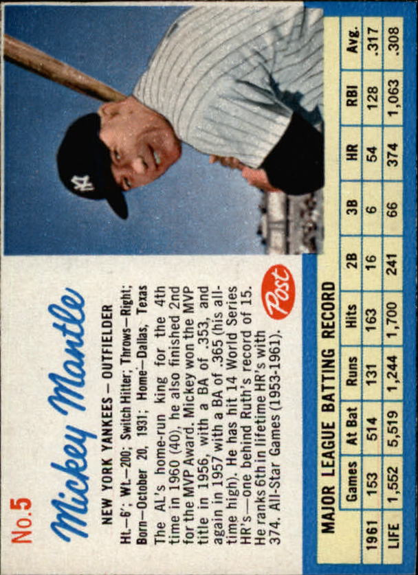 1962 Post #5A Mickey Mantle