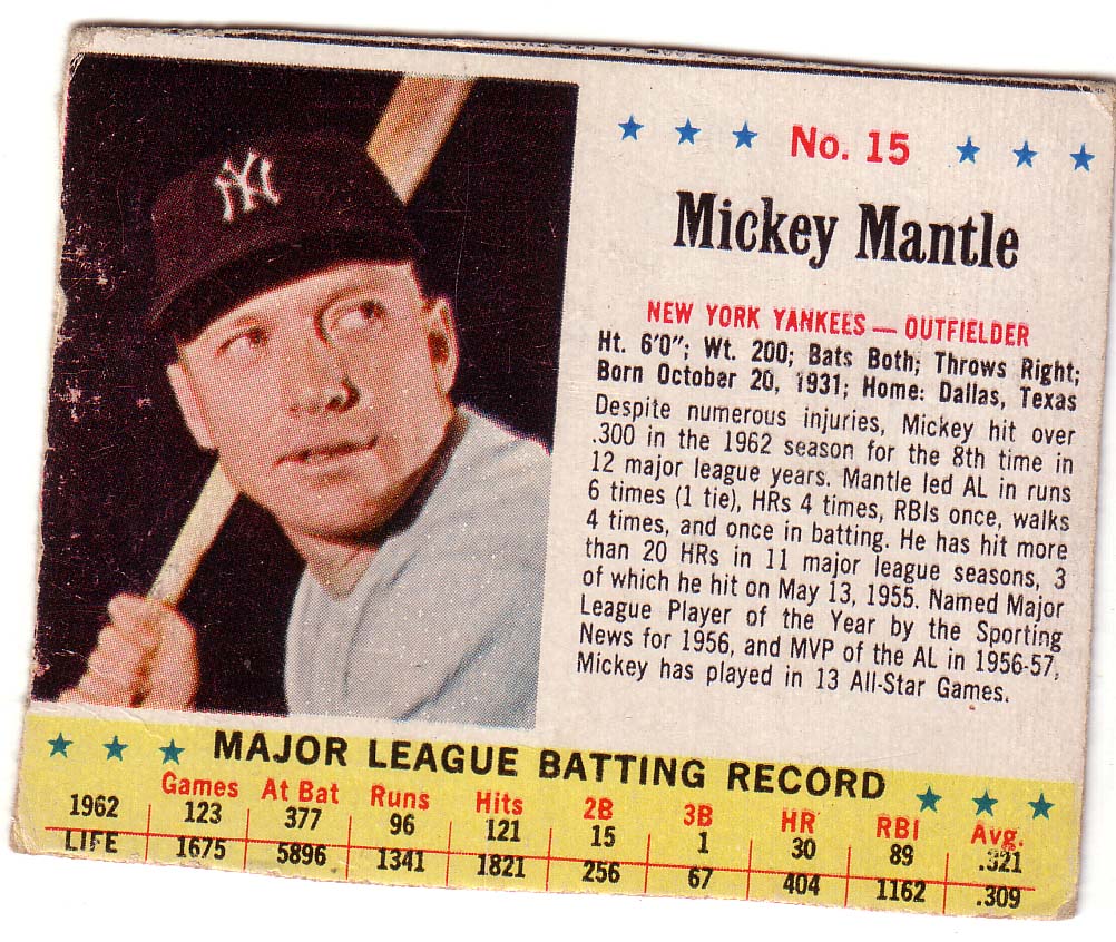 1963 Jello #15 Mickey Mantle