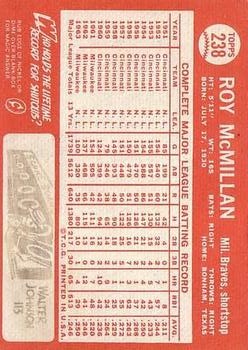 1964 Topps #238 Roy McMillan back image