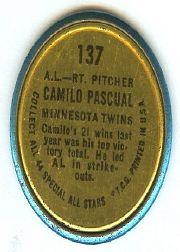 1964 Topps Coins #137 Camilo Pascual AS back image
