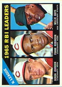 1966 Topps #219 NL RBI Leaders/Deron Johnson/Frank Robinson/Willie Mays