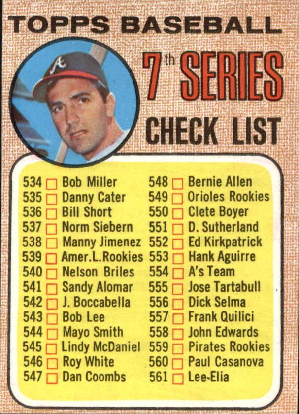 1968 Topps #518B Checklist 7 Clete Boyer ERR 539 is ML Rookies