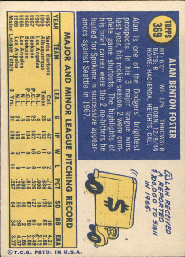 1970 Topps #369 Alan Foster back image