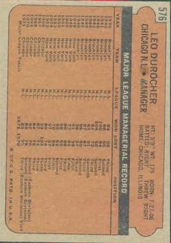 1972 Topps #576 Leo Durocher MG back image
