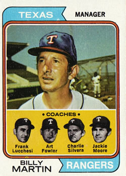 1974 Topps #379 Billy Martin MG/Frank Lucchesi CO/Art Fowler CO/Charlie Silvera CO/Jackie Moore CO