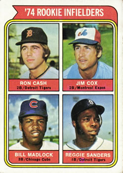 1974 Topps #600 Rookie Infielders/Ron Cash RC/Jim Cox RC/Bill Madlock RC/Reggie Sanders RC