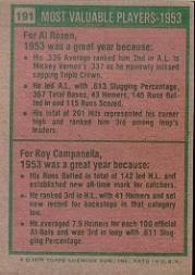 1975 Topps #191 Al Rosen/Roy Campanella MVP back image