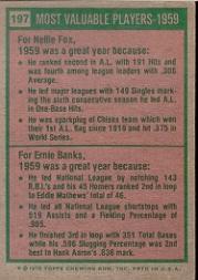 1975 Topps #197 Nellie Fox/Ernie Banks MVP back image