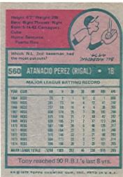 1975 Topps #560 Tony Perez back image