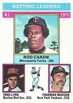 1976 Topps #192 AL Batting Leaders/Rod Carew/Fred Lynn/Thurman Munson