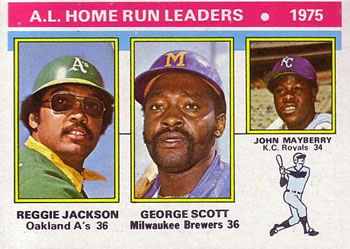 1976 Topps #194 AL Home Run Leaders/Reggie Jackson/George Scott/John Mayberry