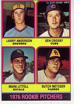 1976 Topps #593 Rookie Pitchers/Larry Anderson RC/Ken Crosby RC/Mark Littell/Butch Metzger RC