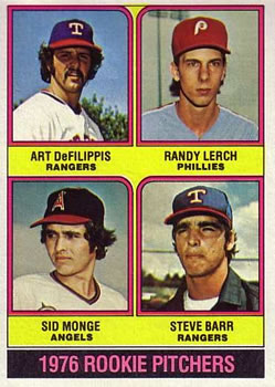1976 Topps #595 Rookie Pitchers/Art DeFillipis RC/Randy Lerch RC/Sid Monge RC/Steve Barr RC