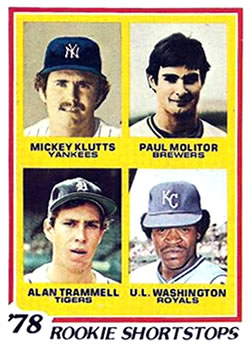 1978 Topps #707 Rookie Shortstops/Mickey Klutts/Paul Molitor RC/Alan Trammell RC/U.L. Washington RC
