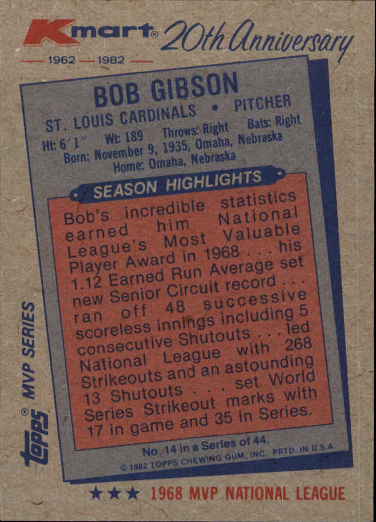 1982 K-Mart #14 Bob Gibson: 68NL back image
