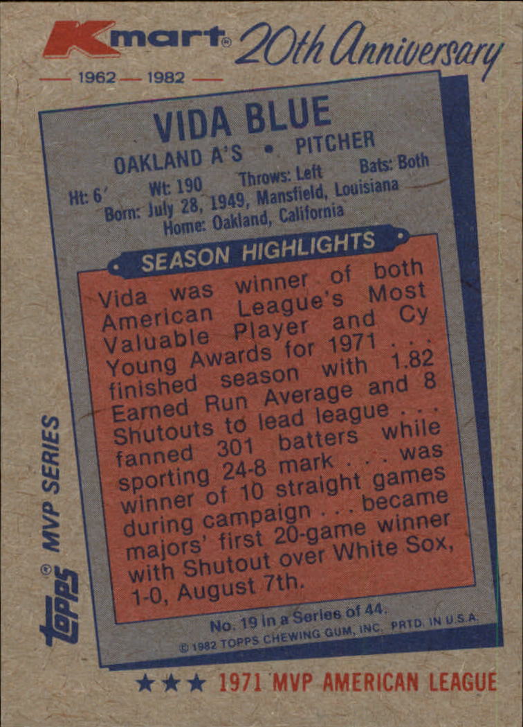 1982 K-Mart #19 Vida Blue: 71AL back image