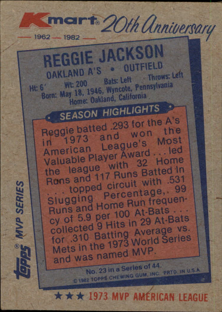 1982 K-Mart #23 Reggie Jackson: 73AL back image
