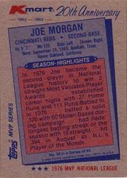 1982 K-Mart #30 Joe Morgan: 76NL back image