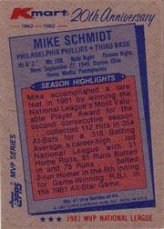 1982 K-Mart #41 Mike Schmidt: 81NL back image