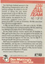 1987 Fleer All-Stars #1 Don Mattingly back image