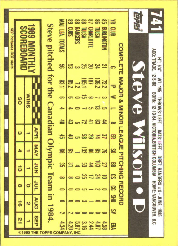 1990 Topps Tiffany #741 Steve Wilson back image
