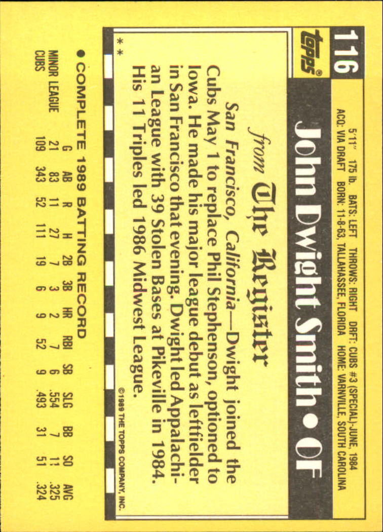 1990 Topps Debut '89 #116 Dwight Smith back image