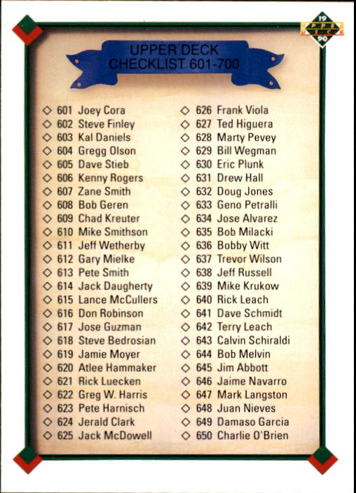 1990 Upper Deck #700A Checklist 601-700/(683 Jamie Weston)