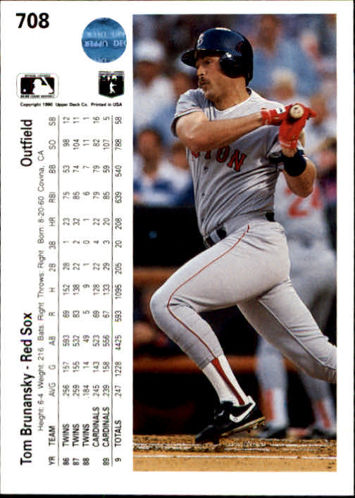 1990 Upper Deck #708 Tom Brunansky back image