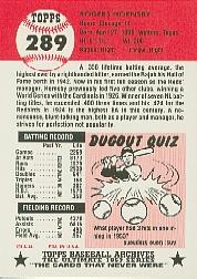 1991 Topps Archives 1953 #289 Rogers Hornsby MG back image