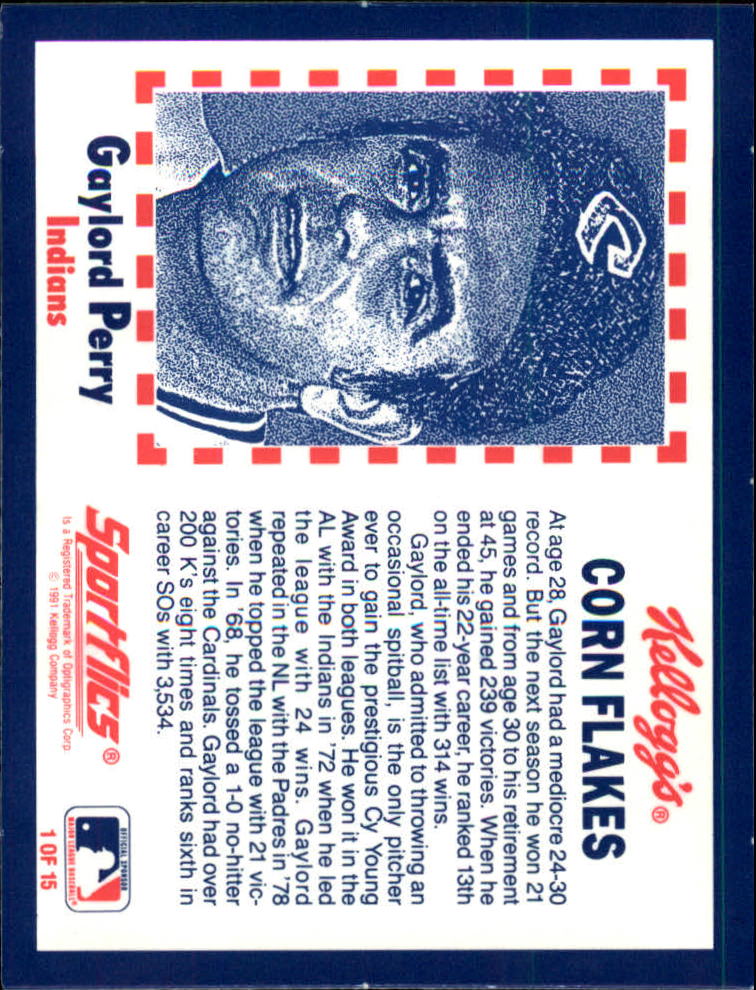 1991 Kellogg's 3D #1 Gaylord Perry back image