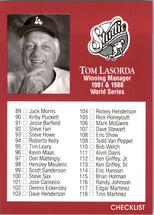 1991 Studio #262 Checklist Card 89-176/Tom Lasorda MG