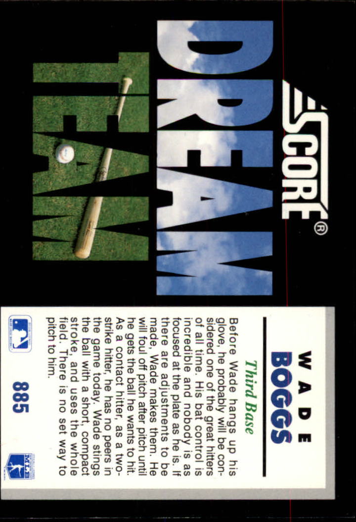 1992 Score #885 Wade Boggs DT back image