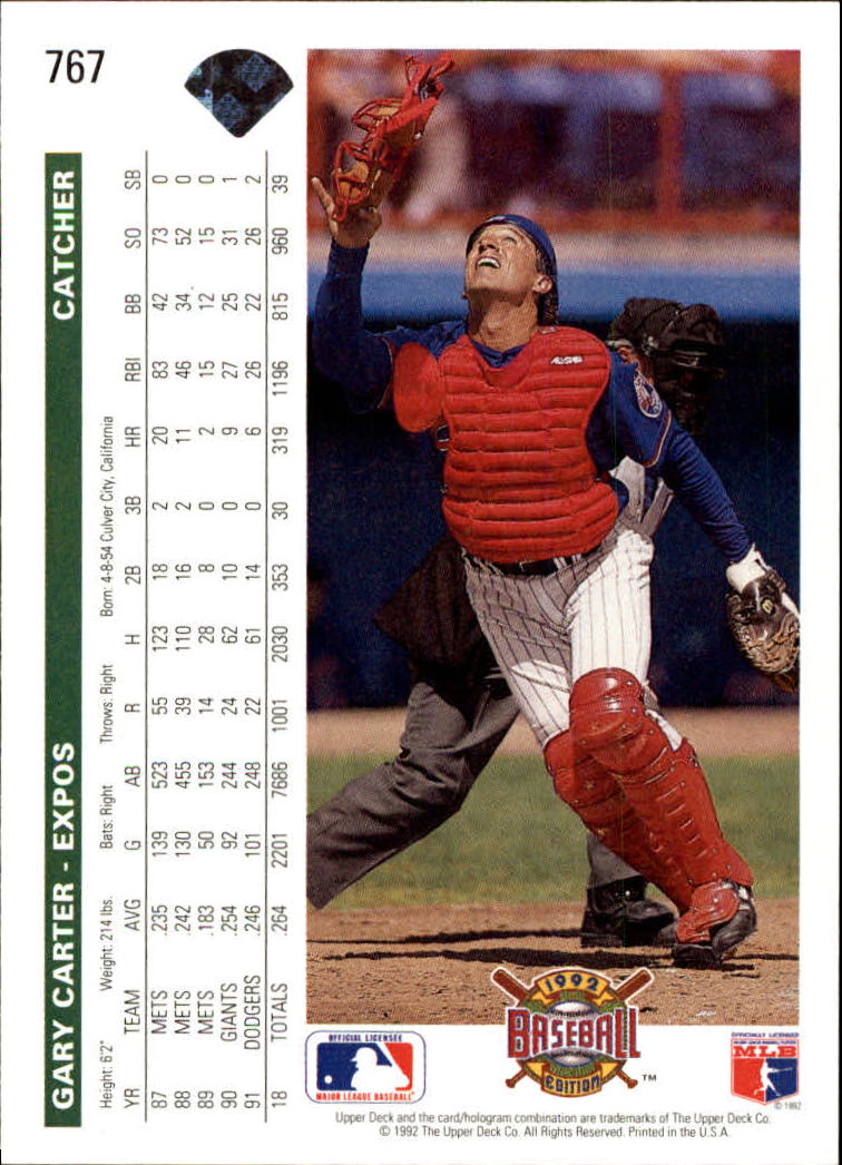 1992 Upper Deck #767 Gary Carter back image