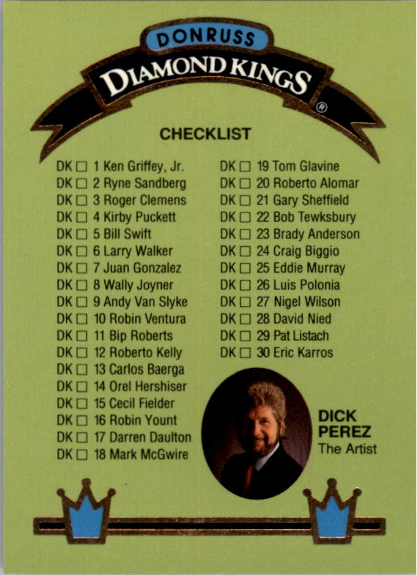 1993 Donruss Diamond Kings #DK31 Checklist 1-31