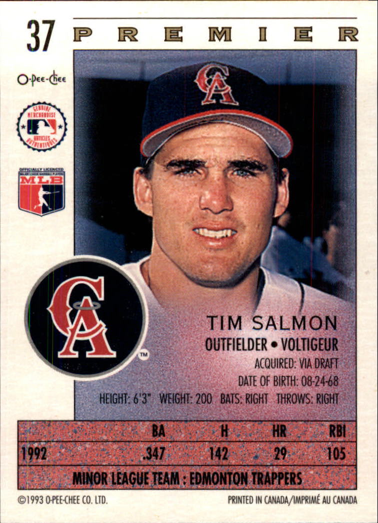 1993 O-Pee-Chee Premier #37 Tim Salmon back image