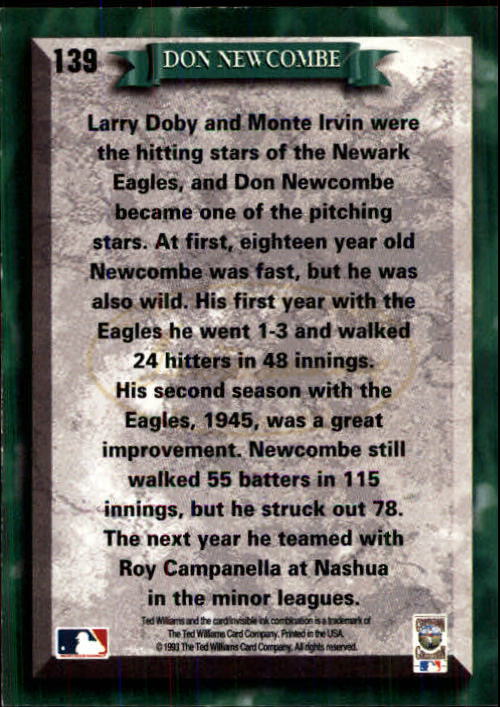 1993 Ted Williams #139 Don Newcombe back image