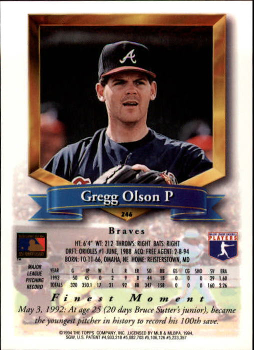 1994 Finest #246 Gregg Olson back image