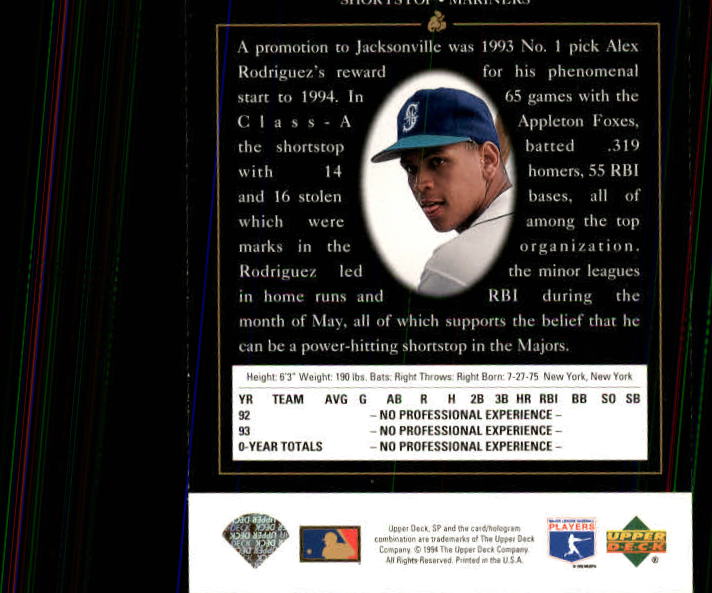 1994 SP #15 Alex Rodriguez FOIL RC back image