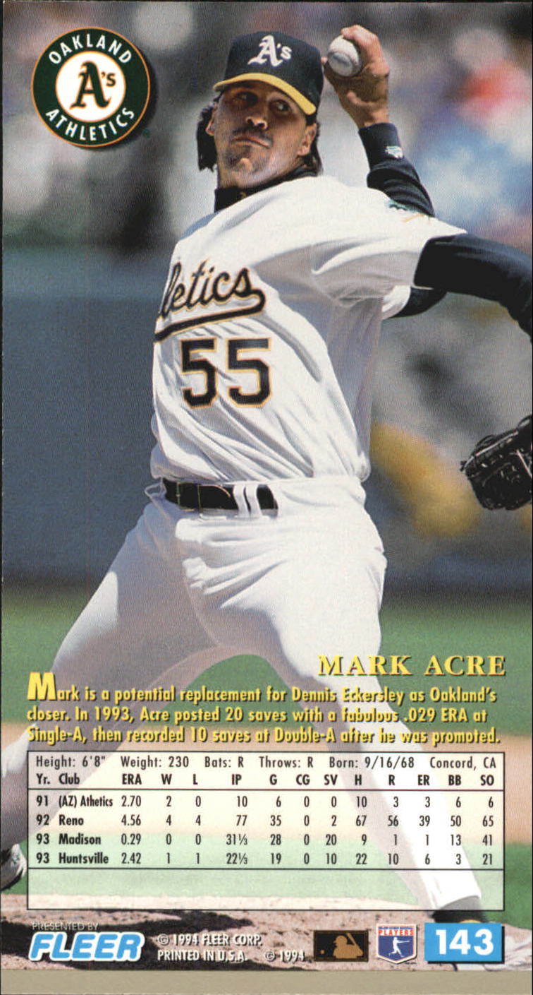 1994 Fleer Extra Bases 143 Mark Acre RC NM MT