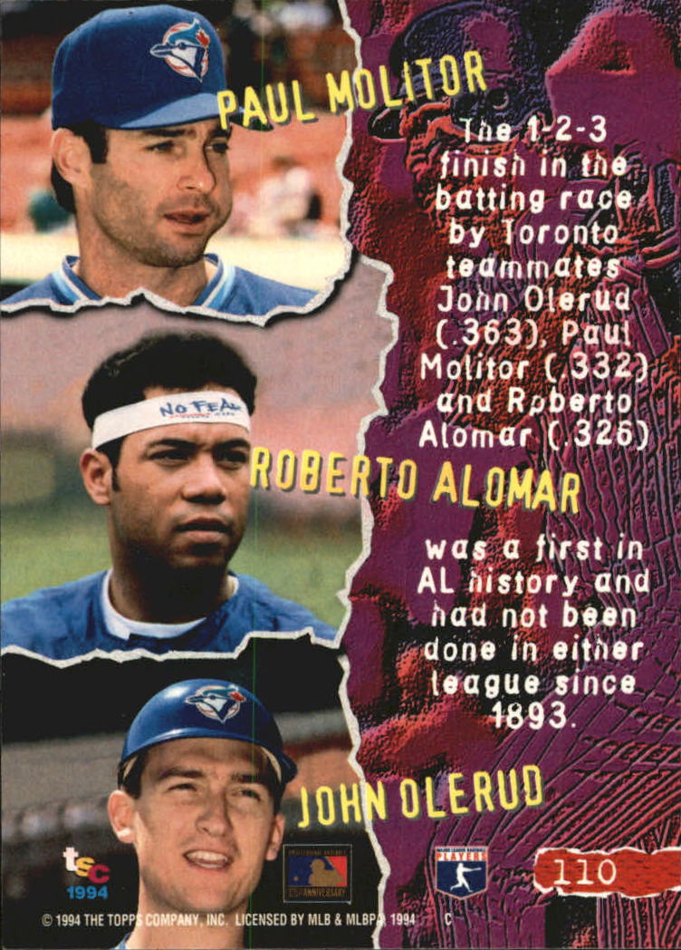 1994 Stadium Club Golden Rainbow #110 Alomar/Molitor/Olerud back image