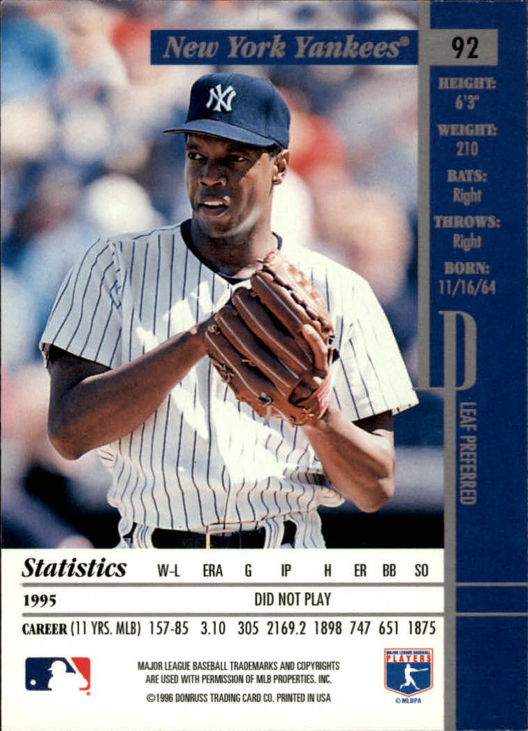 1996 Leaf Preferred #92 Dwight Gooden back image