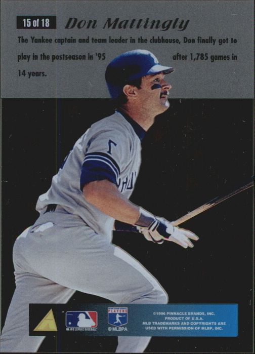 1996 Pinnacle Essence of the Game #15 Don Mattingly back image