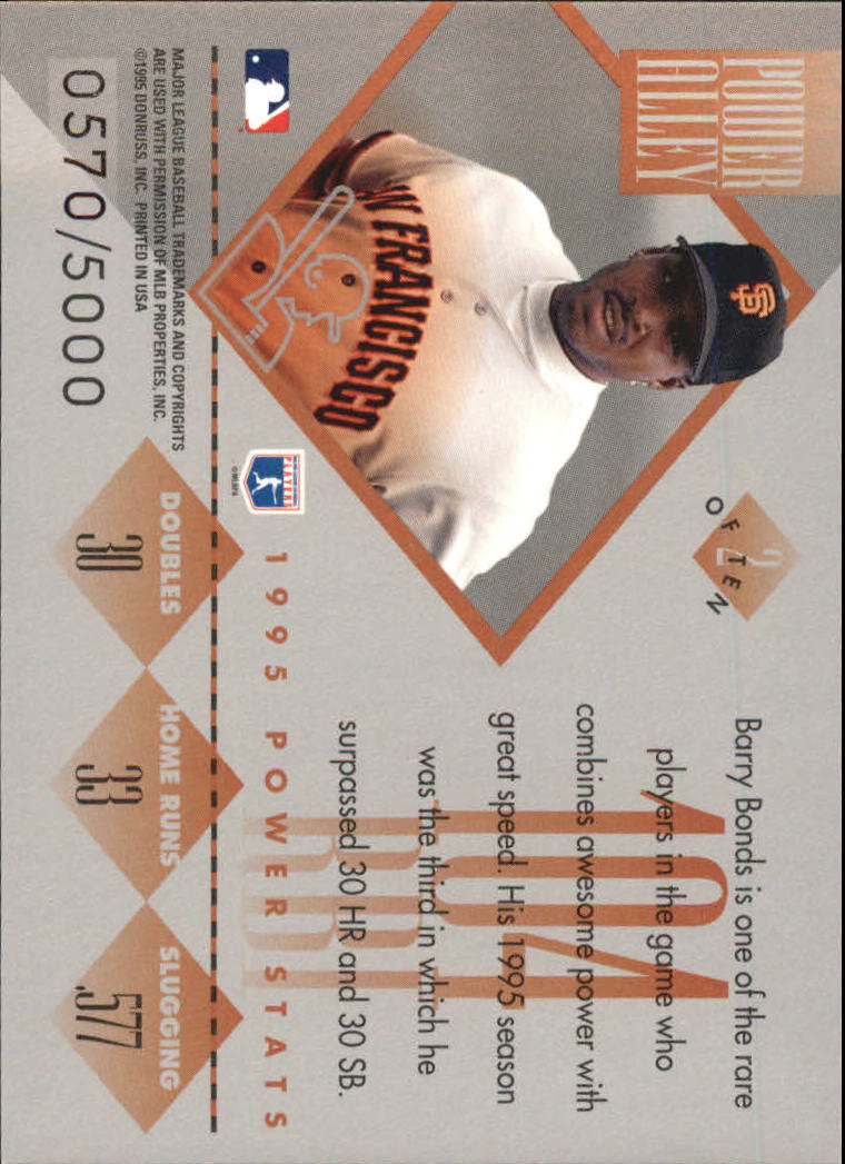 1996 Donruss Power Alley #2 Barry Bonds back image