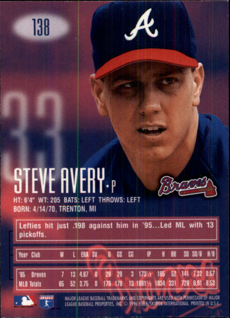1996 Emotion-XL #138 Steve Avery back image