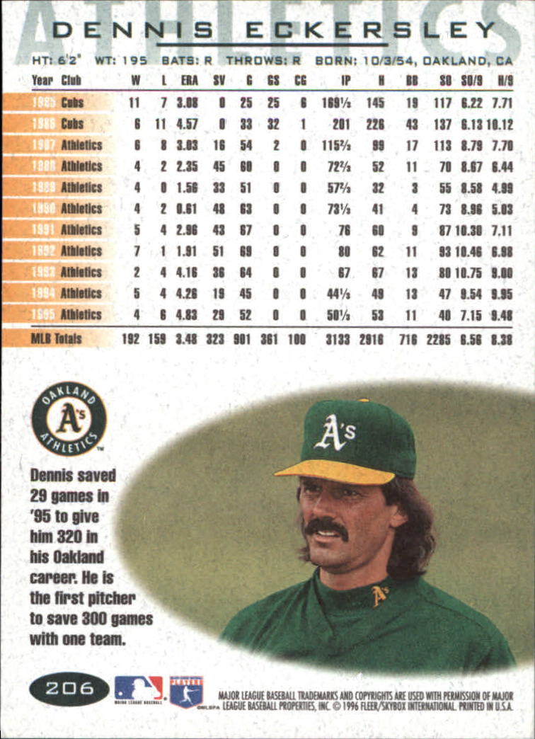 1996 Fleer #206 Dennis Eckersley back image