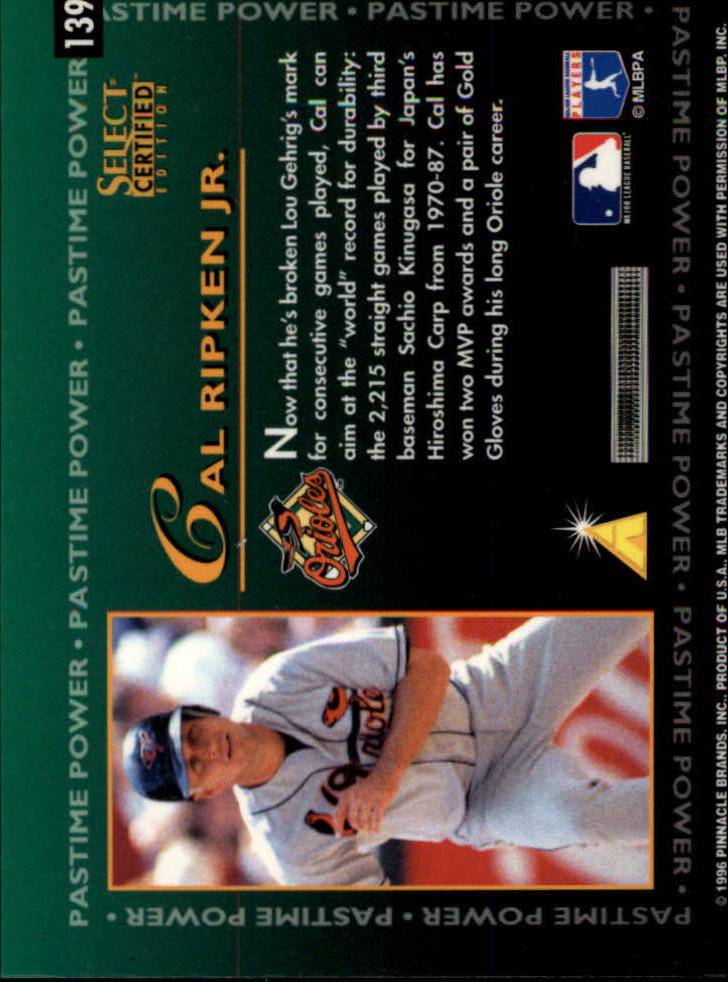 1996 Select Certified #139 Cal Ripken PP back image