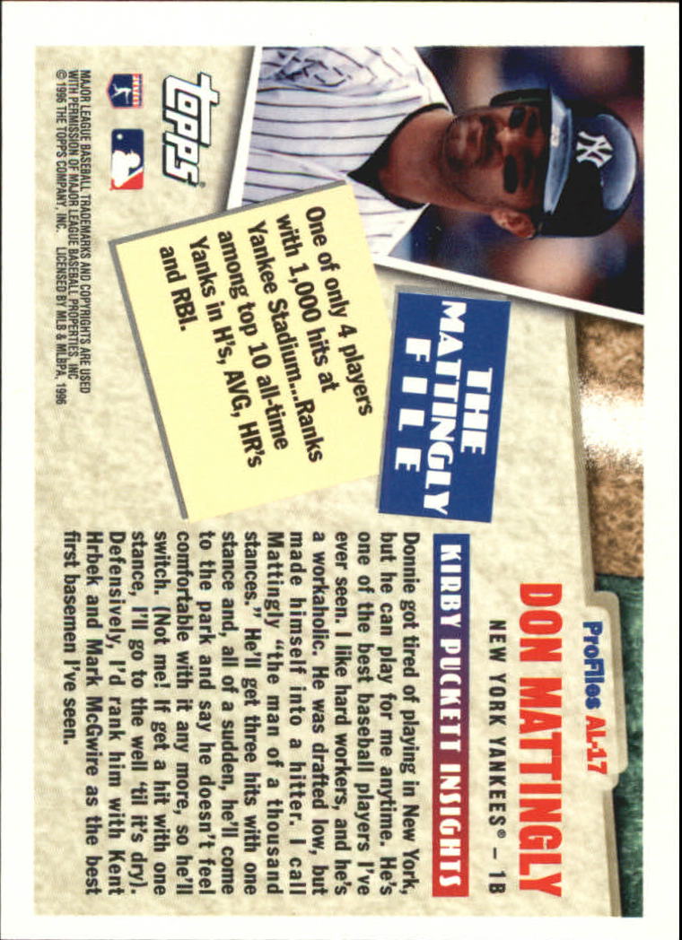 1996 Topps Profiles #AL17 Don Mattingly back image